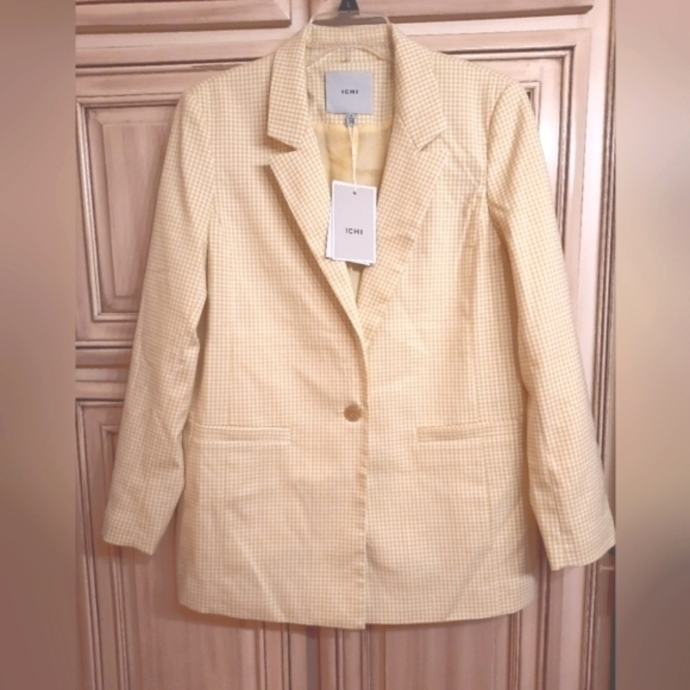 ICHI Yellow /‎ White Blazer Size EU40 Pineapple Slice